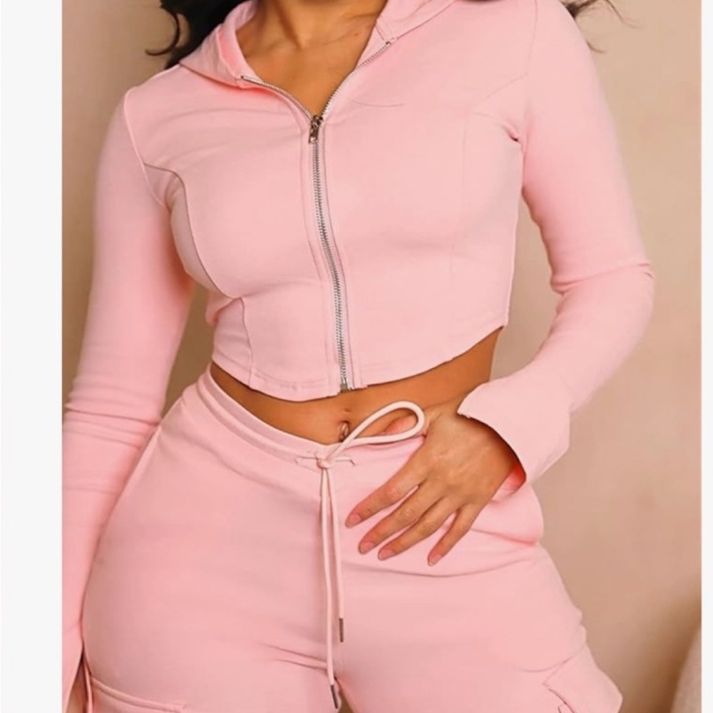Pink Cropped Hoodie and Joggers Set
